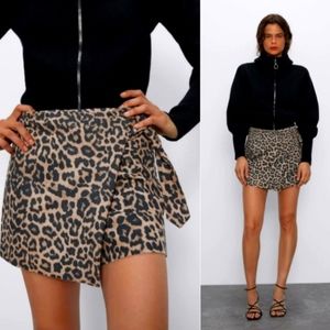 NWT Zara Leopard Animal Print High Rise Skort